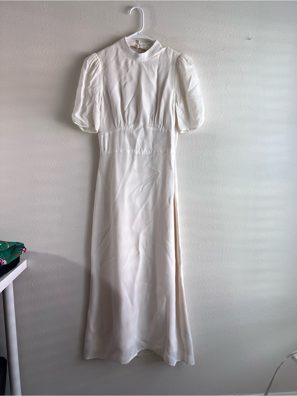 Reformation Ivory Maxi Dress with Puff Sleeves
